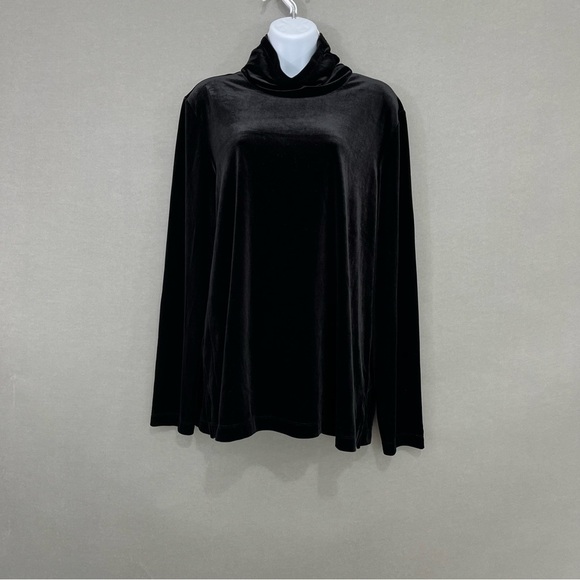 Susan Graver Style Black Velvet Mock Neck Long Sleeve Top - Picture 1 of 11